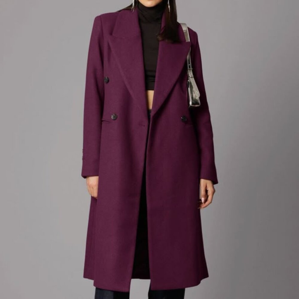 Avec Les Filles Tailored Double-Breasted Coat in Aubergine NWOT